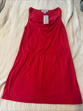 Milano Red Sleeveless Cotton Cowl-Neck Dress Size S NWT